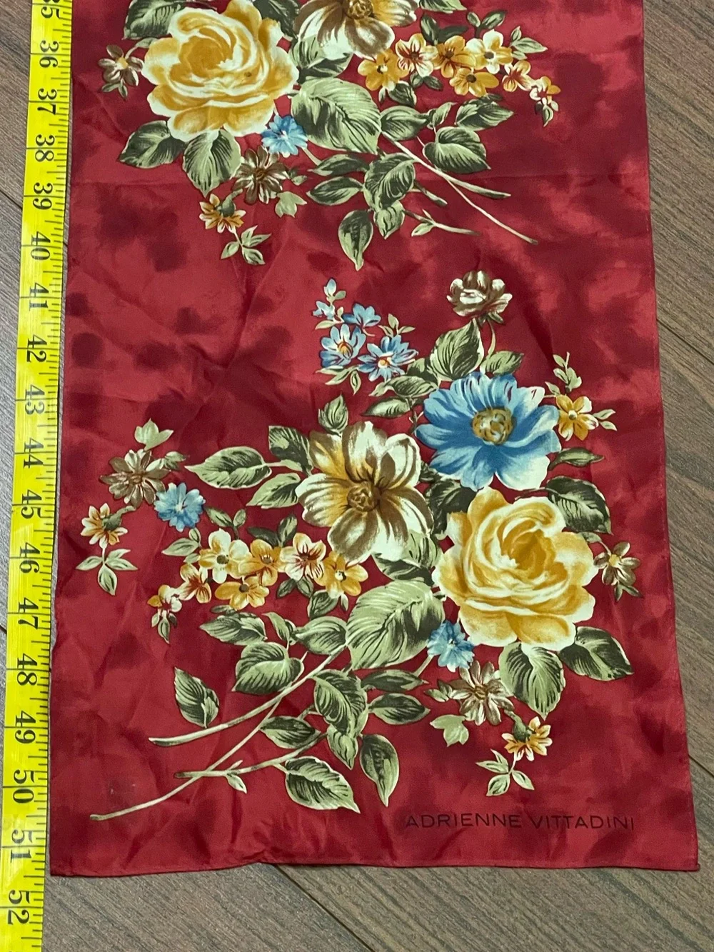 Vintage Adrienne Vittadini floral print silk scarf red yellow beautiful